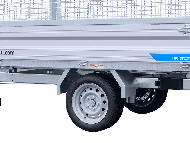 Humbaur Rückwärtskipper Typ HUK, Einachs, mit Gitteraufsatz, Detail Räder