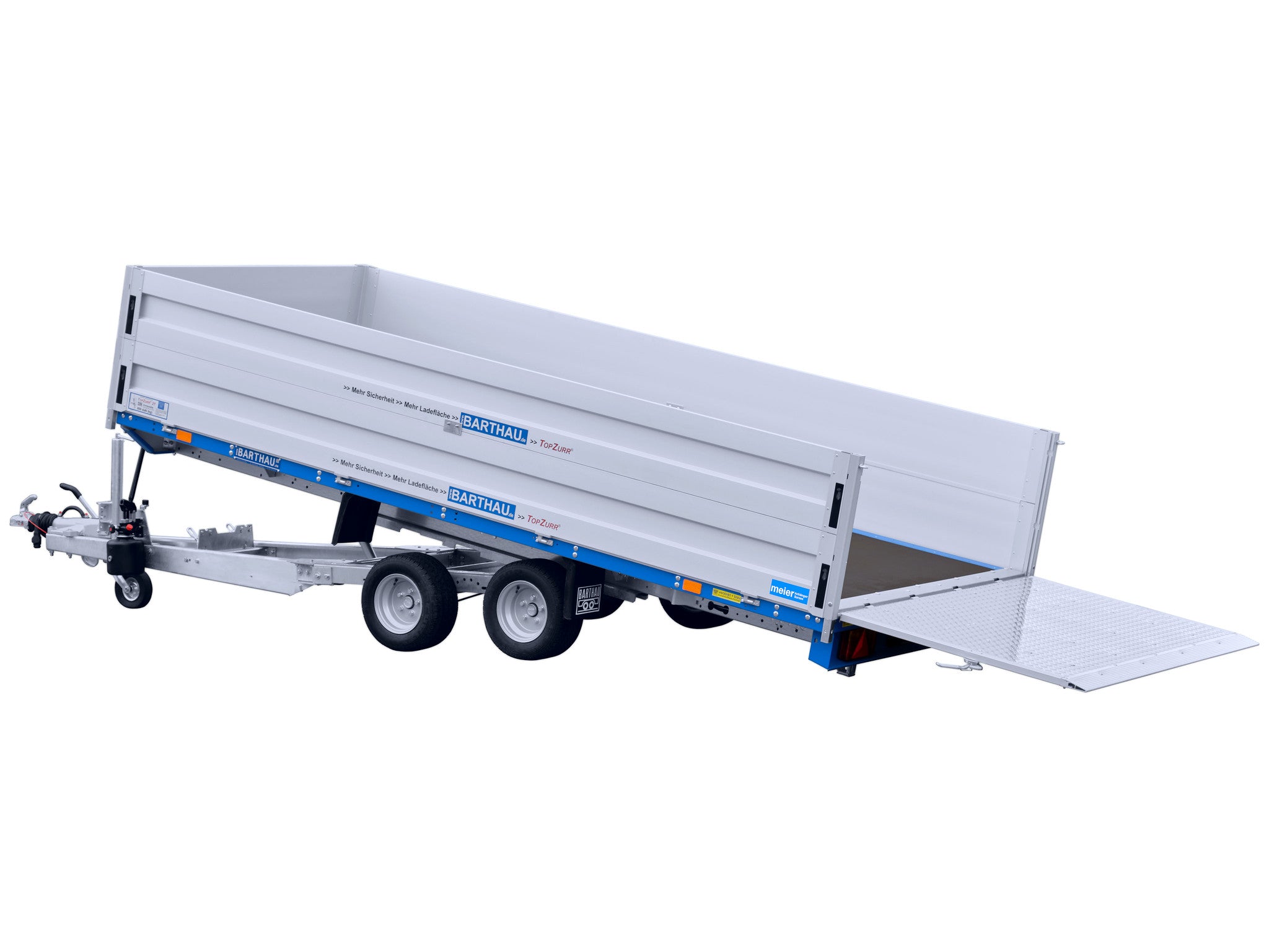 Barthau Anhänger Typ TK, 2700 bis 3000 kg, kippbar, verstärkt, mit Bordwanderhöhung Ansicht hinten, gekippt