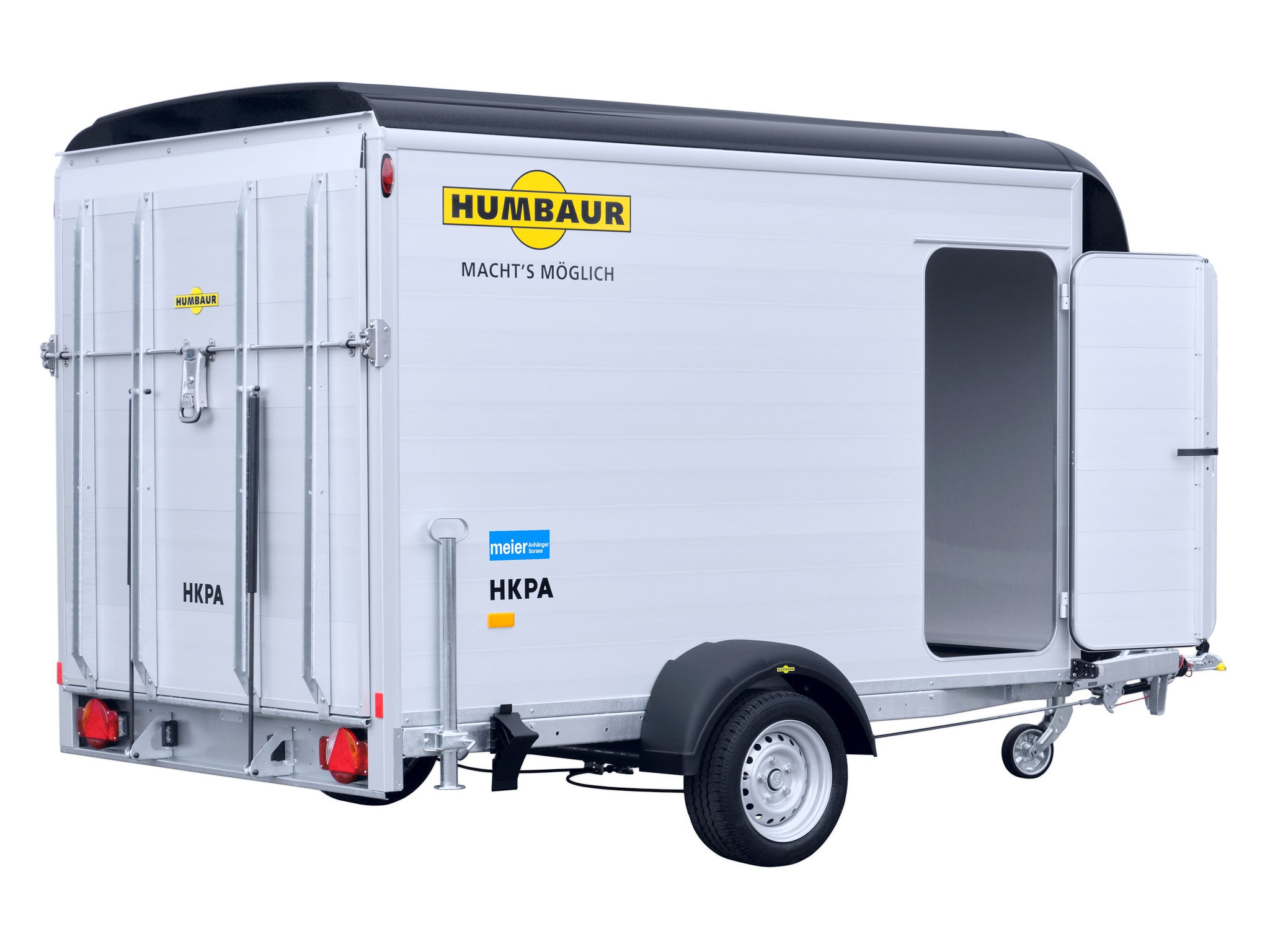 Remorque fourgon aluminium Humbaur type HKPA, essieu unique, avec rail central pour arrimage
