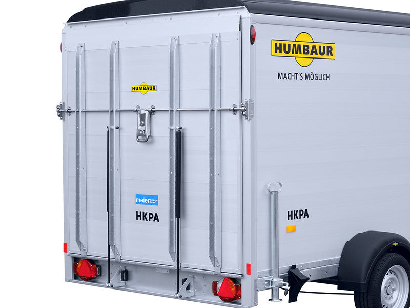 Remorque fourgon aluminium Humbaur type HKPA, essieu unique, avec rail central pour arrimage