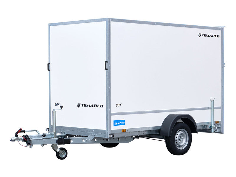 Temared Kofferanhänger Typ BOX, Einachs Tieflader, mit Überfahrwand und Stützen