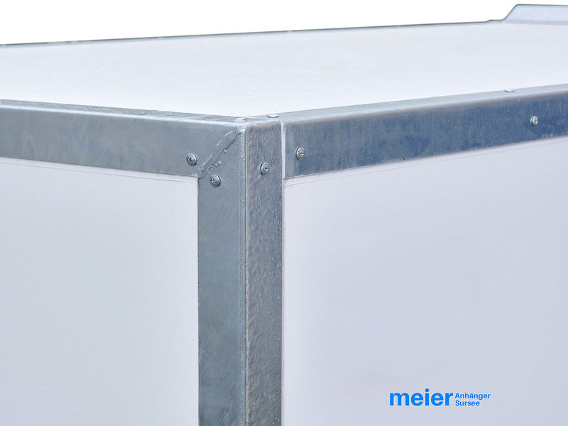 Temared Kofferanhänger Typ BOX, Einachs Tieflader, mit Überfahrwand und Stützen