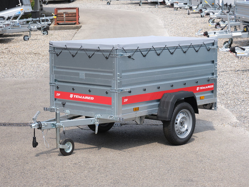 Temared Anhänger 750 kg mit Stützrad, Bordwanderhöhung und Flachplane