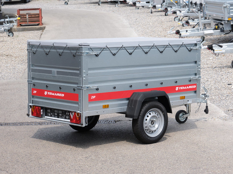 Temared Anhänger 750 kg mit Stützrad, Bordwanderhöhung und Flachplane