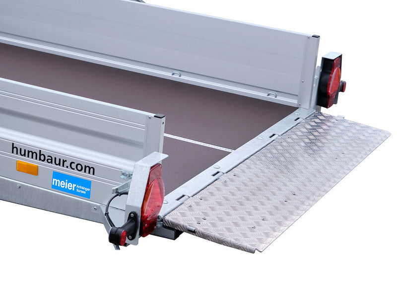Remorque Humbaur type HKT, simple essieu abaissable, ridelles 350 mm, rampe