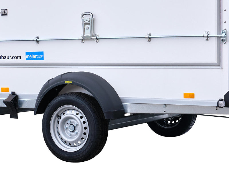 Humbaur Kofferanhänger Typ HK, Einachs Tieflader, Plywood, mit seitlicher Klappe