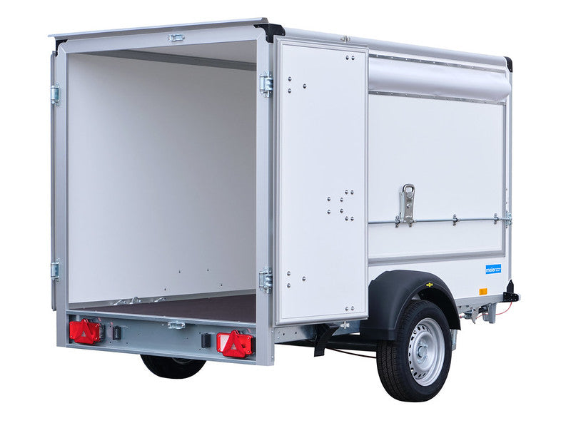 Humbaur Kofferanhänger Typ HK, Einachs Tieflader, Plywood, mit seitlicher Klappe