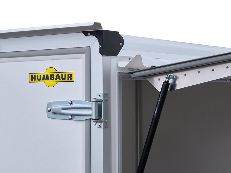 Humbaur Kofferanhänger Typ HK, Einachs Tieflader, Plywood, mit seitlicher Klappe