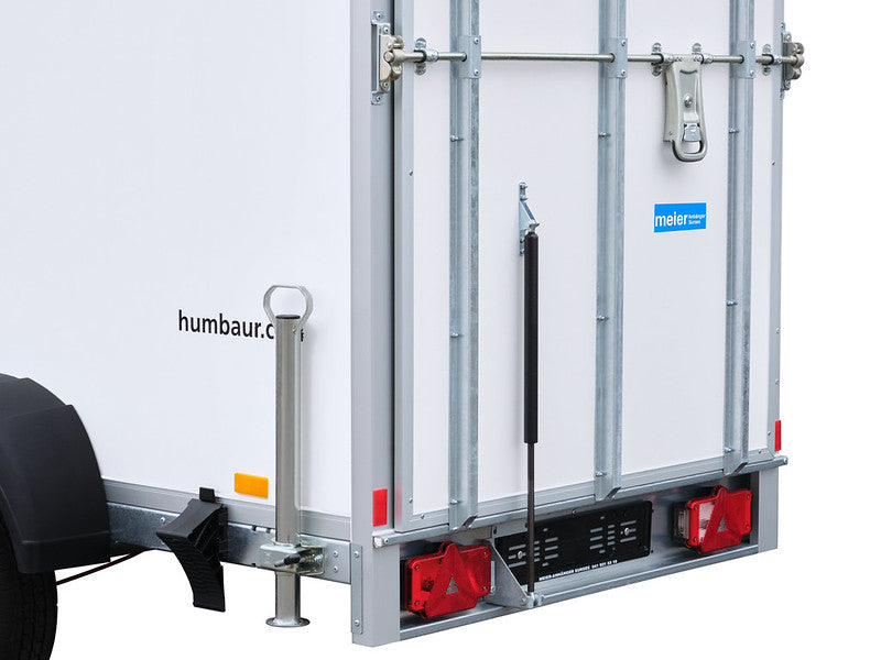 Humbaur Kofferanhänger Typ HK, Einachs Tieflader, Plywood, mit Überfahrwand und Schiebestützen