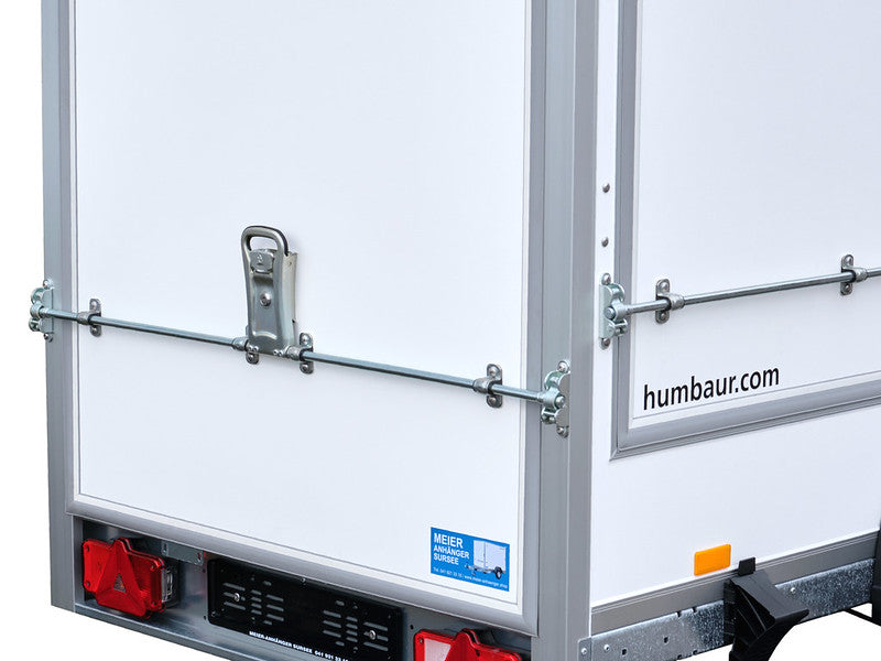 Remorque fourgon Humbaur type HK avec barres de toit, cloison de séparation, rabats arrière et latéraux