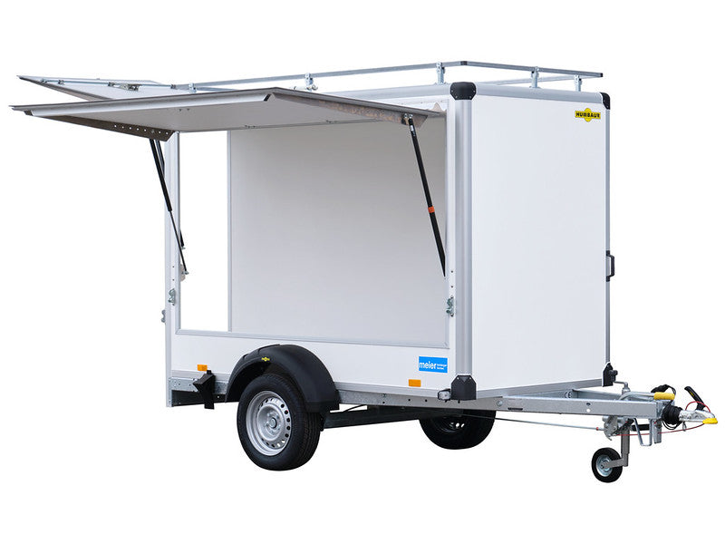 Remorque fourgon Humbaur type HK avec barres de toit, cloison de séparation, rabats arrière et latéraux