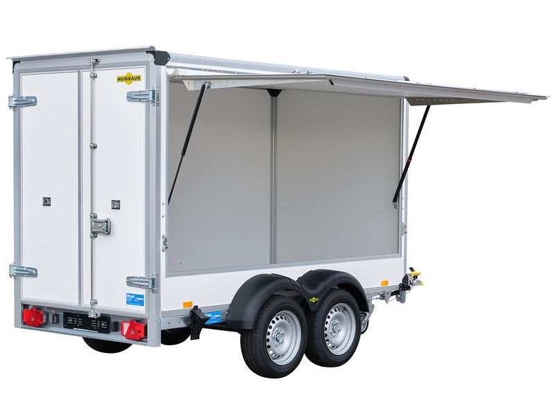 Anhänger für PKW - Meier Anhänger Sursee Humbaur Kofferanhänger Typ HK, Zweiachs Tieflader, Plywood, mit Klappe