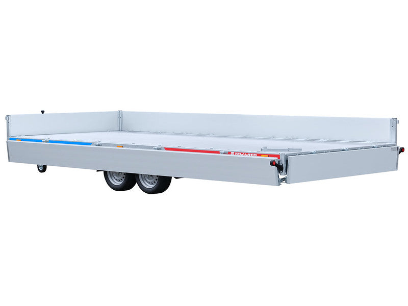 Remorque Temared type UNIVERSAL, inclinable avec ridelles et 2 rampes
