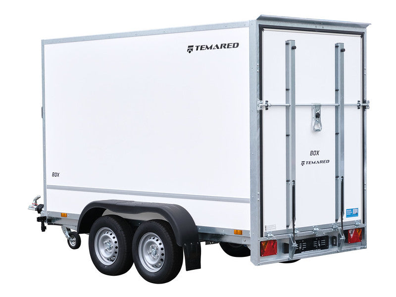 Remorque fourgon Temared type BOX, semi-remorque surbaissée à deux essieux, avec 2 rails d'arrimage