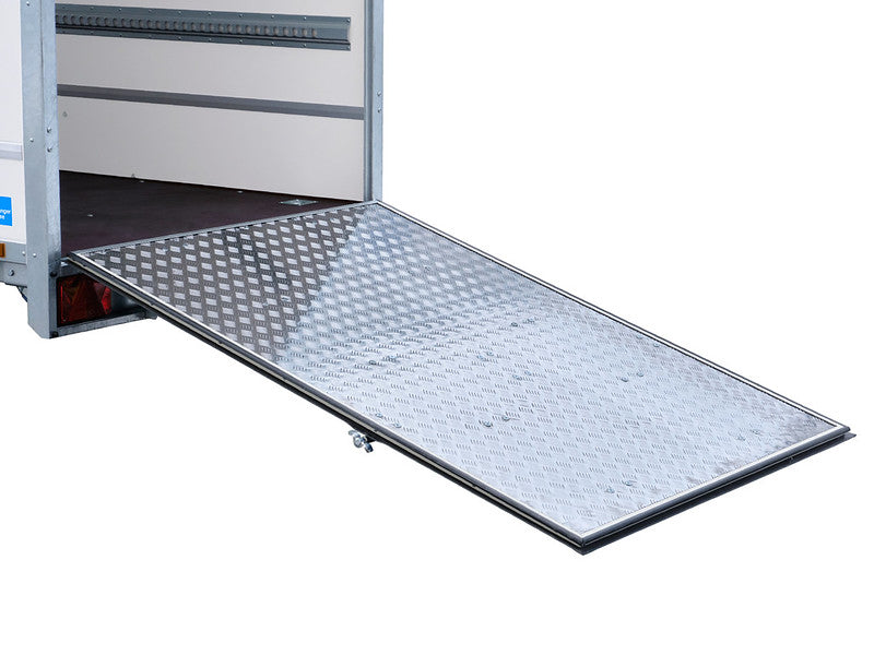 Remorque fourgon Temared type BOX, semi-remorque surbaissée à deux essieux, avec 2 rails d'arrimage