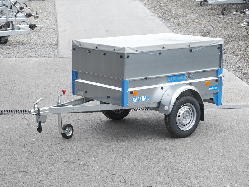 Barthau PKW Anhänger Typ BL, Einachs Tieflader, 750 kg, mit Bordwandaufsatz und Flachplane - Meier Anhänger AG