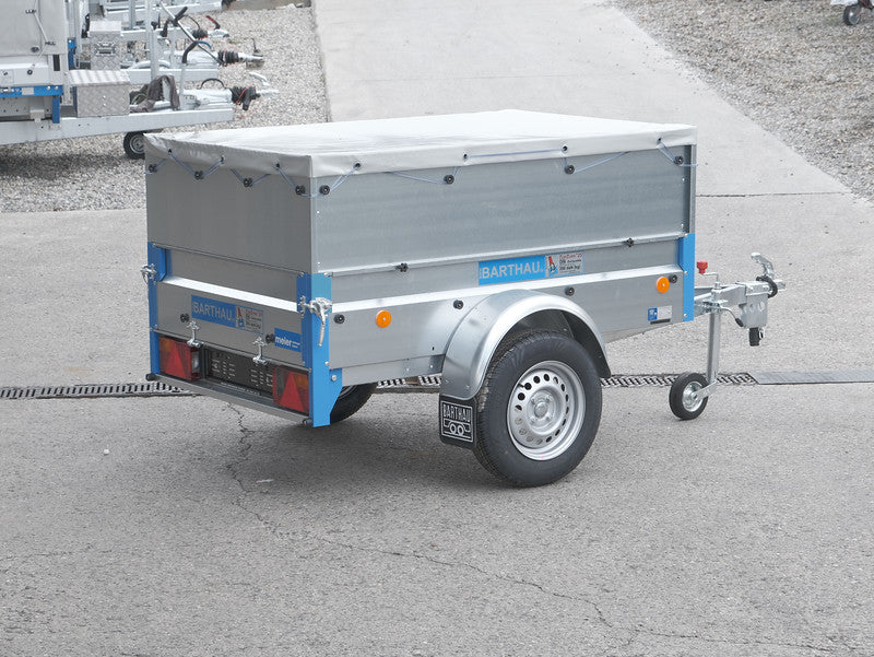 Barthau PKW Anhänger Typ BL, Einachs Tieflader, 750 kg, mit Bordwandaufsatz und Flachplane - Meier Anhänger AG