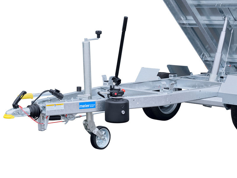 Humbaur Rückwärtskipper Typ HUK, Einachs, mit Gitteraufsatz, Detail Handpumpe