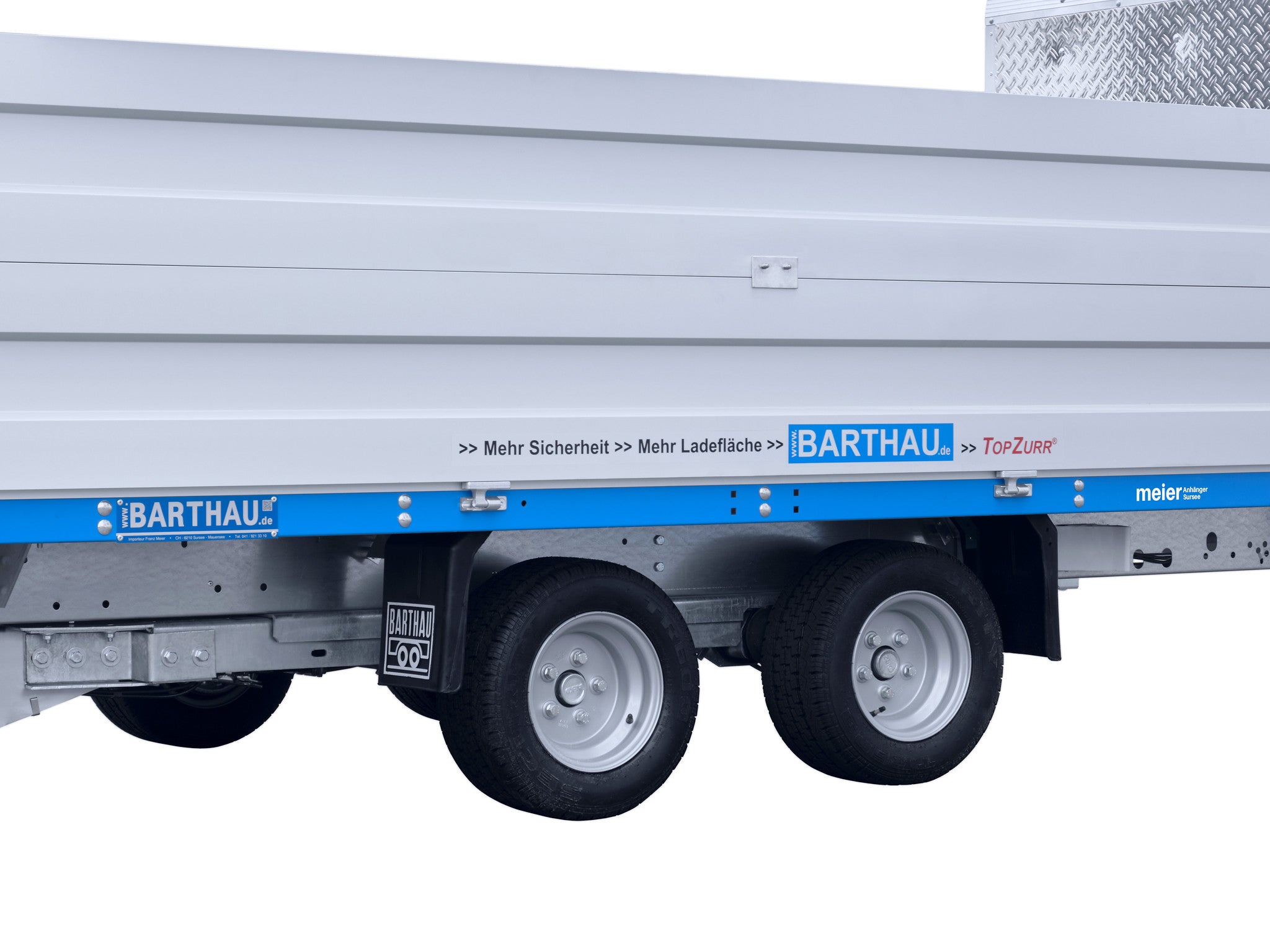 Barthau Anhänger Typ TK, 2700 bis 3000 kg, kippbar, verstärkt, mit Bordwanderhöhung Detail Räder 10 Zoll